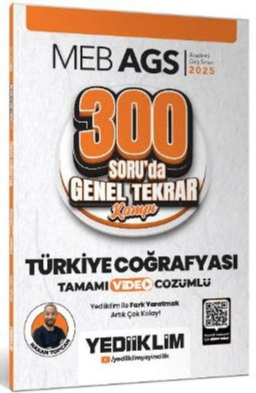 2025 MEB AGS Türkiye Coğrafyası 300 Soruda Tamamı Video Çözümlü Genel Tekrar Kampı | Yediiklim Yayınları (Ciltsiz)