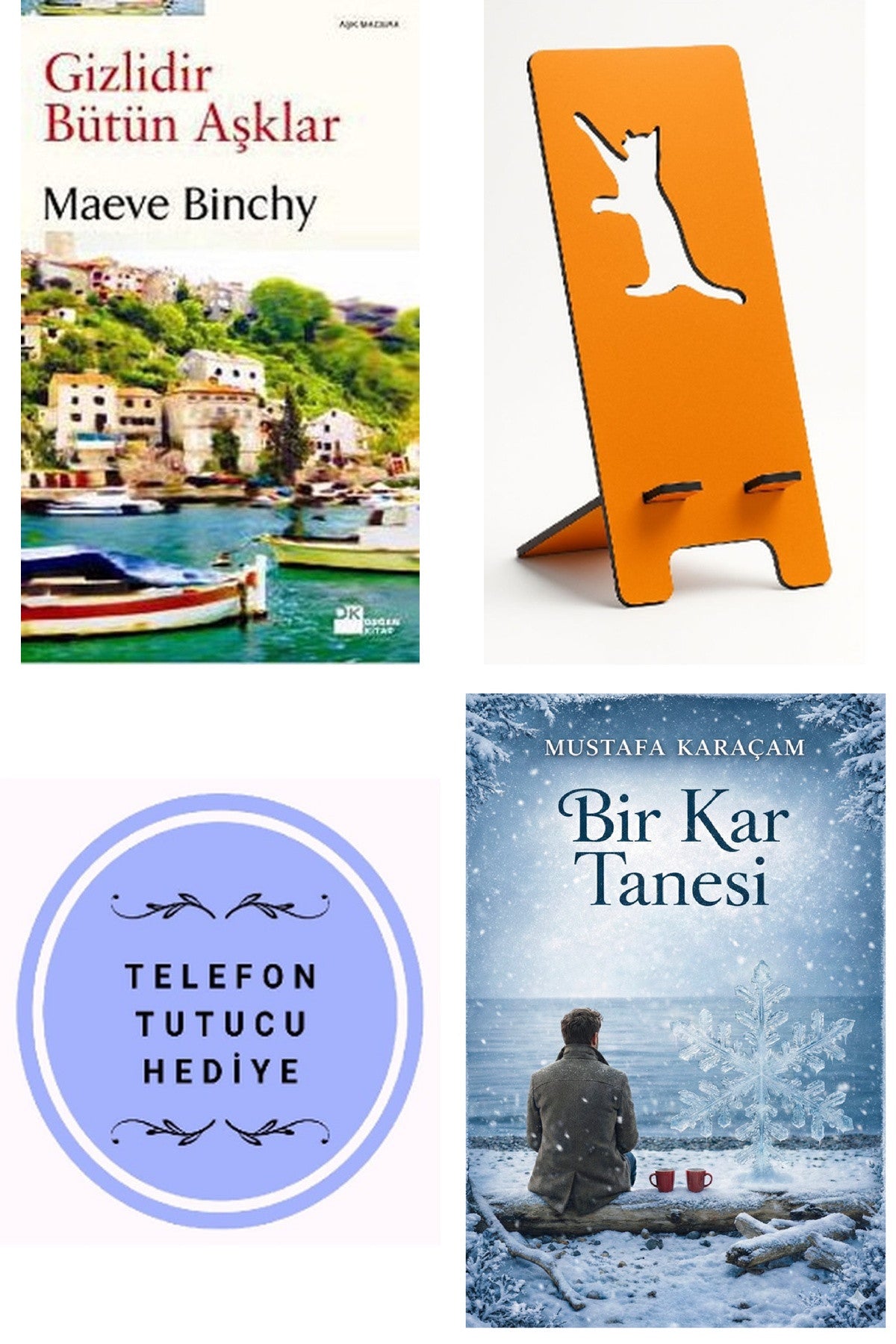 Gizlidir Bütün Aşklar - Maeve Binchy + Telefon Tutucu + Bir Kar Tanesi kitap kapağı