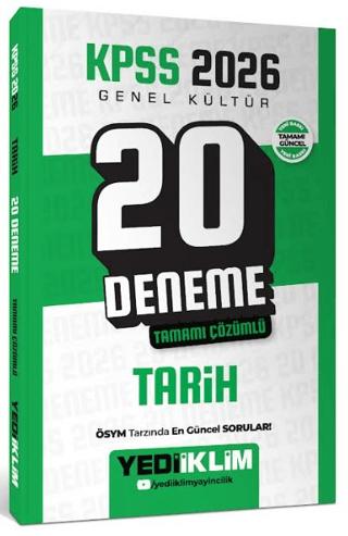 2026 KPSS Genel Kültür Tarih Tamamı Çözümlü 20 Deneme | Yediiklim Yayınları (Ciltsiz) - Resim 1