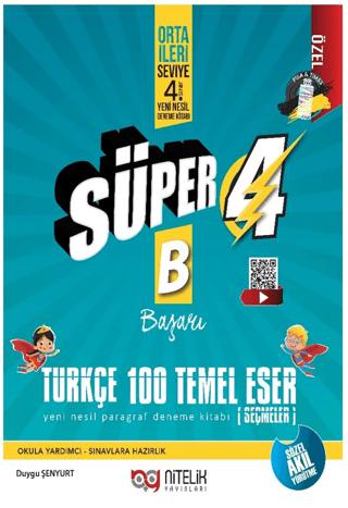 4. Sınıf Süper 4 Türkçe 100 Temel Eser B Yeni Nesil Paragraf Deneme Kitabı | Nitelik Yayınları (Ciltsiz) - Resim 1