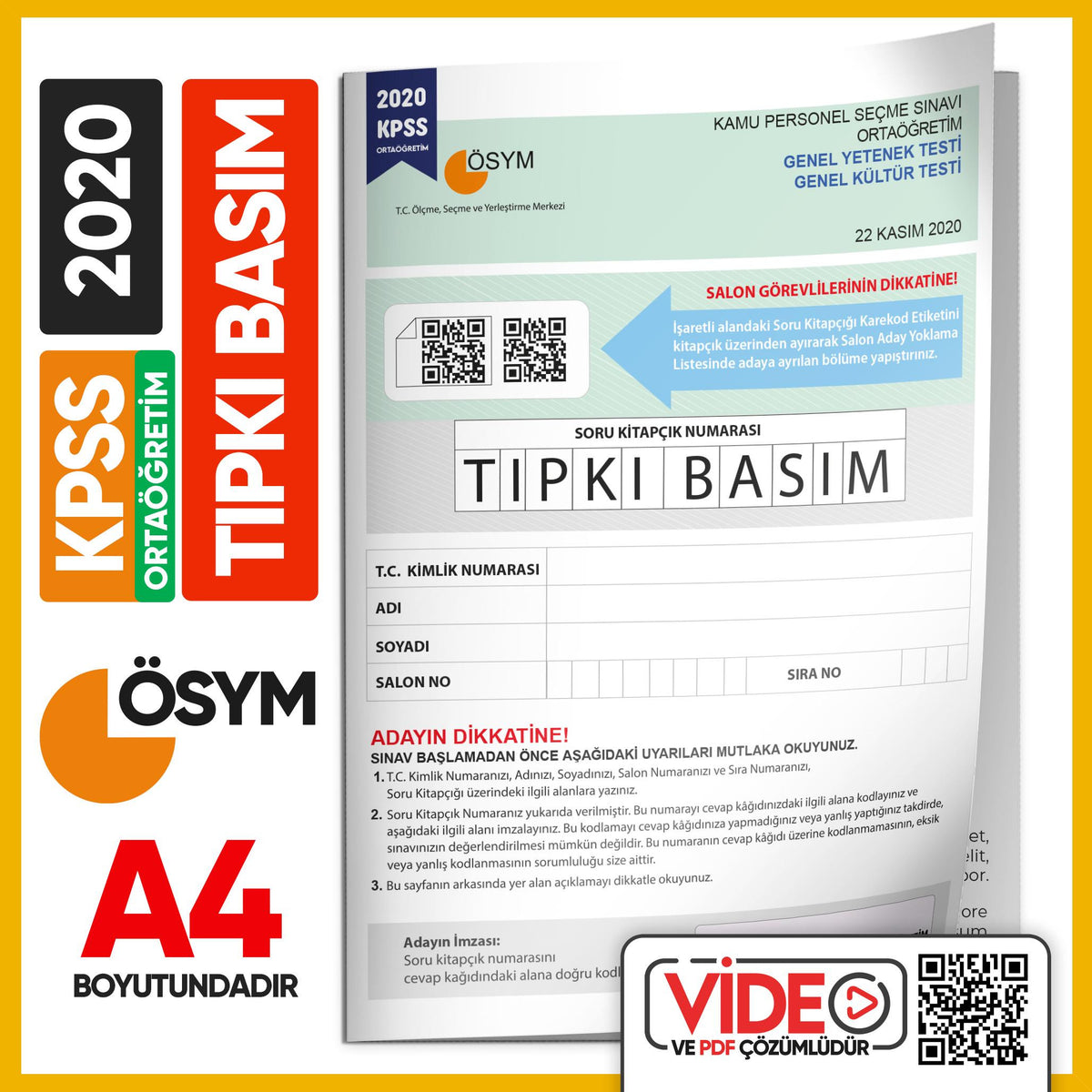 KPSS Ortaöğretim/Lise 2020 ÖSYM Tıpkı Basım Türkiye Geneli Dijital Çözümlü Çıkmış Soru Kitapçığı kitap kapağı