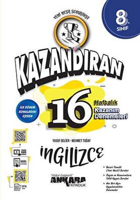8. Sınıf İngilizce Kazandıran 16 Haftalık Kazanım Denemeleri - Mehmet Tuğay kitap kapağı