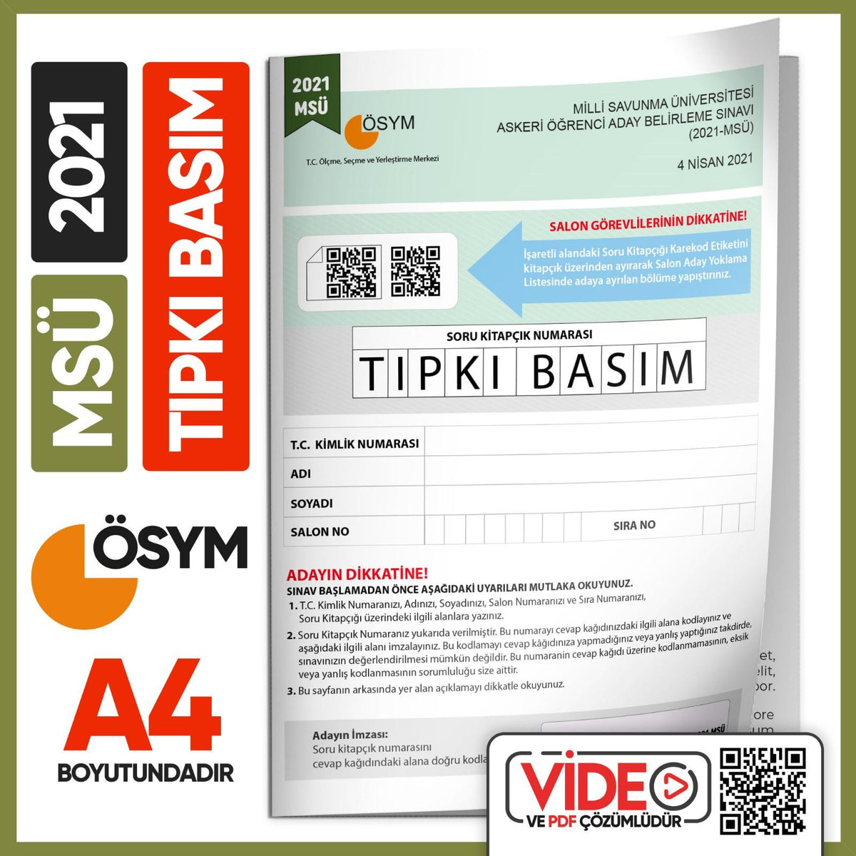 2021 MSÜ ÖSYM Tıpkı Basım Çıkmış Soru Deneme Kitapçığı (Video Çözümlü Türkiye Geneli) kitap kapağı