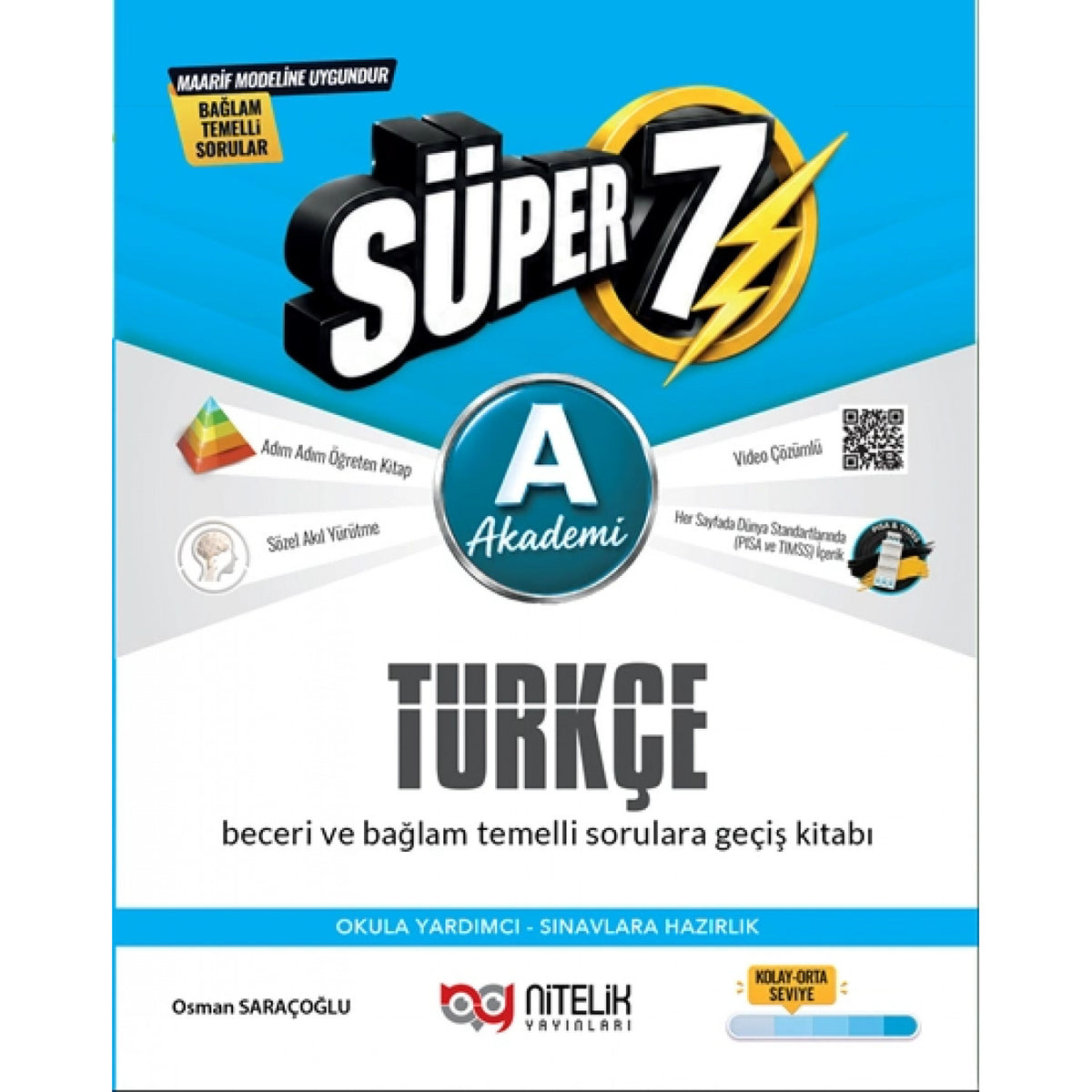 Nitelik 7. Sınıf Süper Türkçe A (Akademi) Yeni Nesile Geçiş Kitabı Maarif Model kitap kapağı