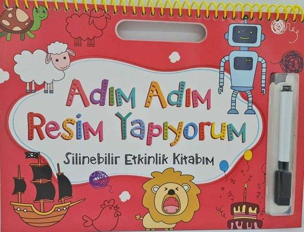 Adım Adım Resim Yapıyorum - Silinebilir Etkinlik Kitabım - Kırmızı | Net Çocuk Yayınları (İnce Kapak) - Resim 1
