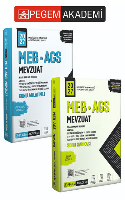 PEGEM AKADEMİ 2027 MEB-AGS Mevzuat Konu Anlatımlı + 2027 MEB-AGS Mevzuat Soru Bankası Seti (2.Kitap) kitap kapağı