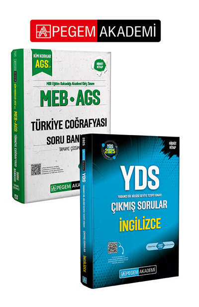 PEGEM AKADEMİ MEB AGS Kim Korkar Türkiye Coğrafyası Soru Bankası Tamamı Çözümlü + 2025 YDS İngilizce kitap kapağı
