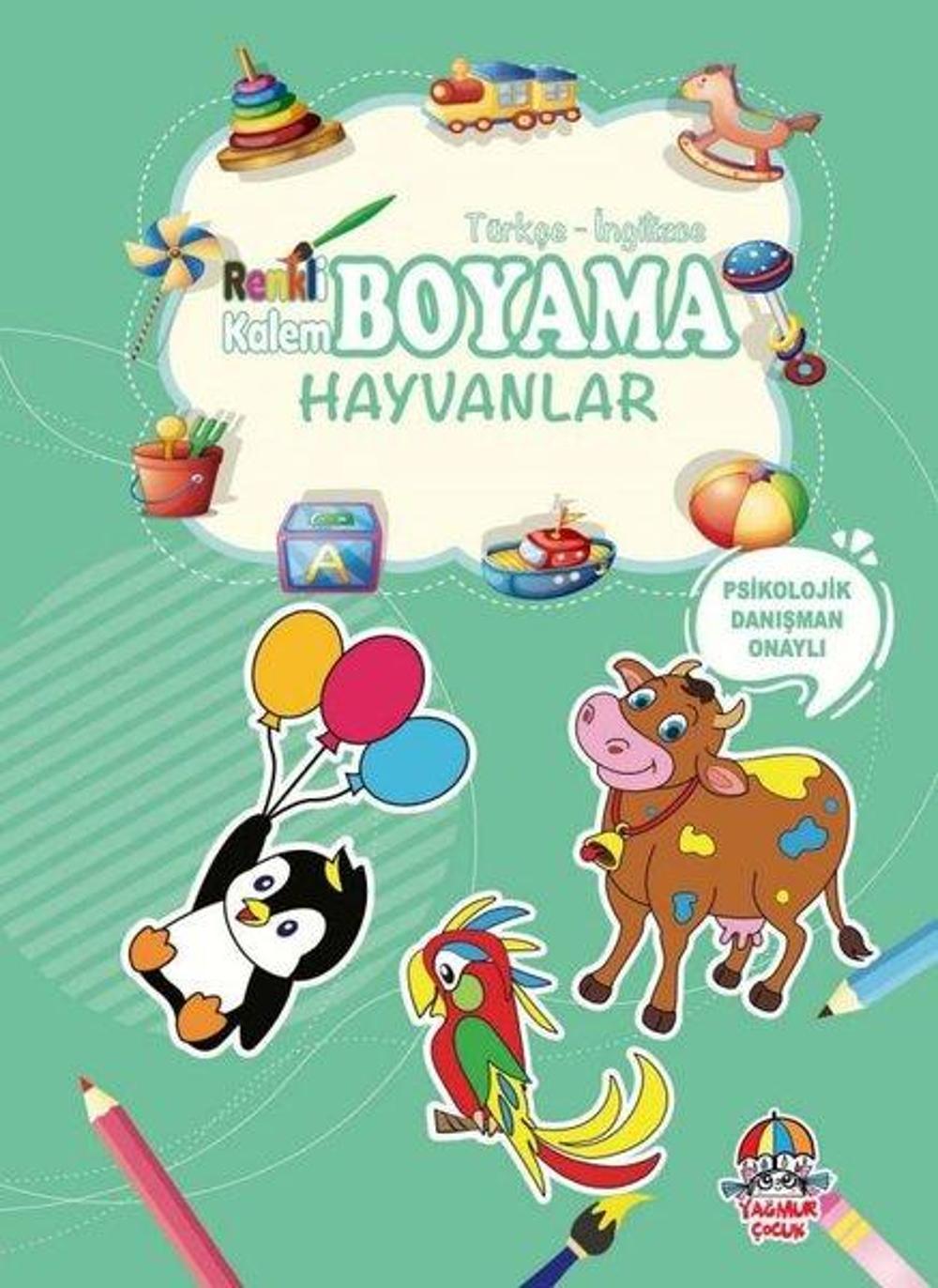 Renkli Kalem Boyama - Hayvanlar Psikolojik Danışman Onaylı Türkçe İngilizce | Yağmur Çocuk