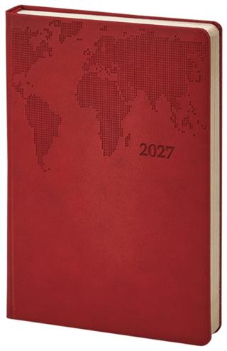 2027 Termoderi Dünya Haritası Desenli Ajanda - Kırmızı 378 | Halk Kitabevi - Resim 1
