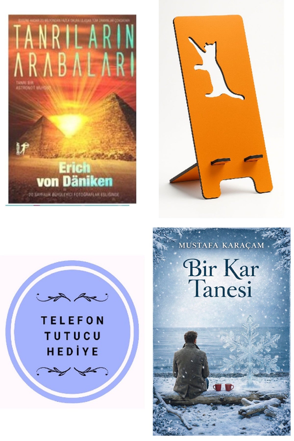 Tanrıların Arabaları - Tanrı Bir Astronot Muydu - Erich Von Daniken + Telefon Tutucu + Bir Kar Tanesi kitap kapağı