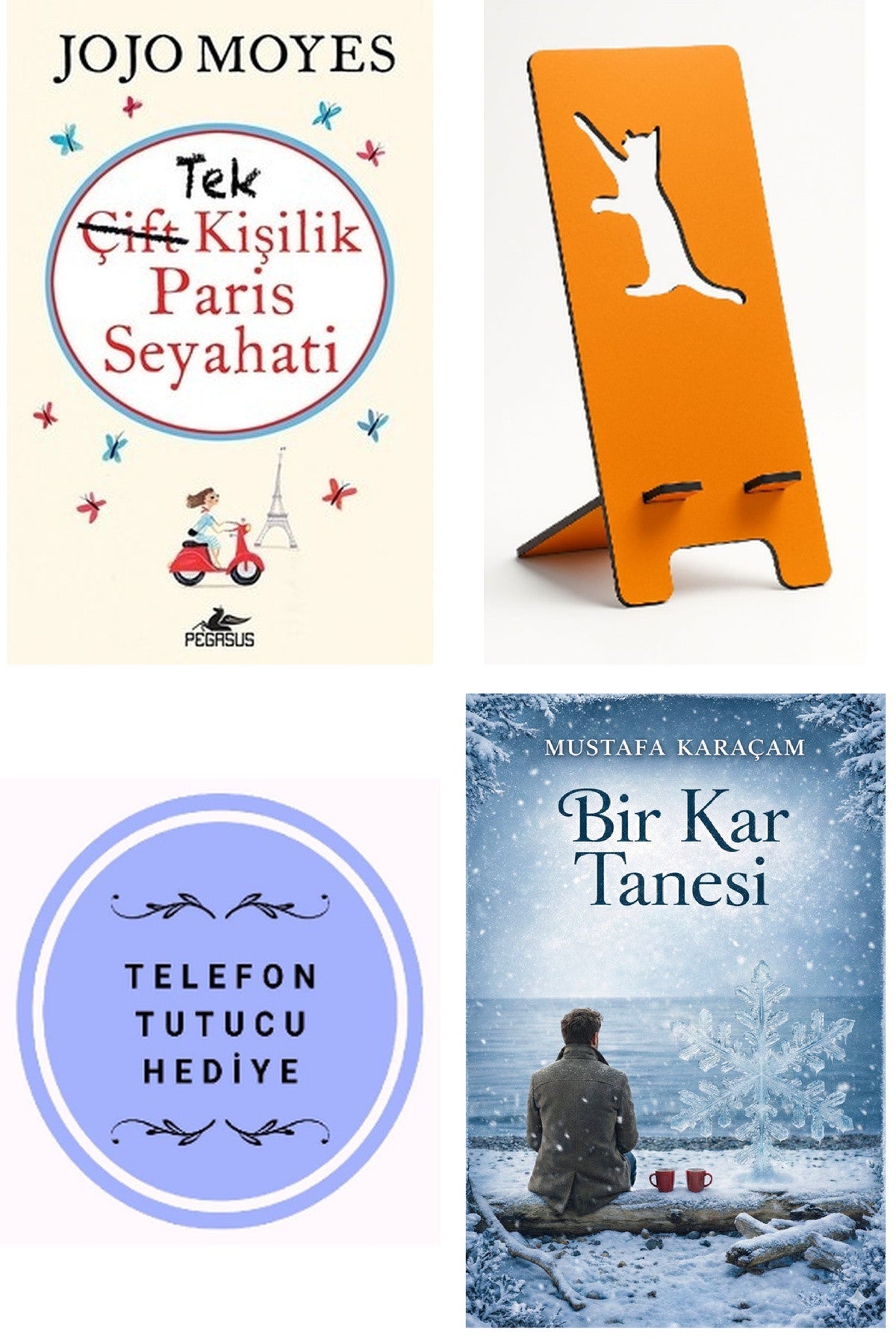 Tek Kişilik Paris Seyahati - Jojo Moyes + Telefon Tutucu + Bir Kar Tanesi kitap kapağı