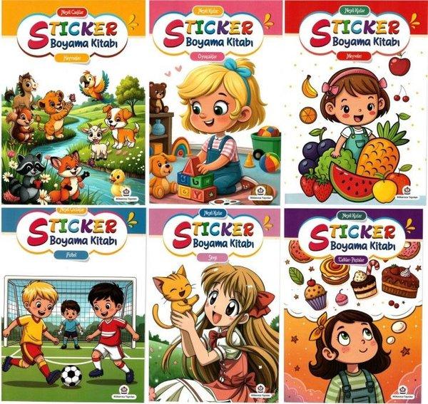 Neşeli Sticker Boyama Kitabı Seti - 6 Kitap Takım | Atlı Karınca Yayınları (İnce Kapak) - Resim 1