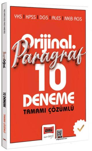 YKS KPSS DGS ALES MEB-AGS Orijinal Paragraf Tamamı Çözümlü 10 Deneme