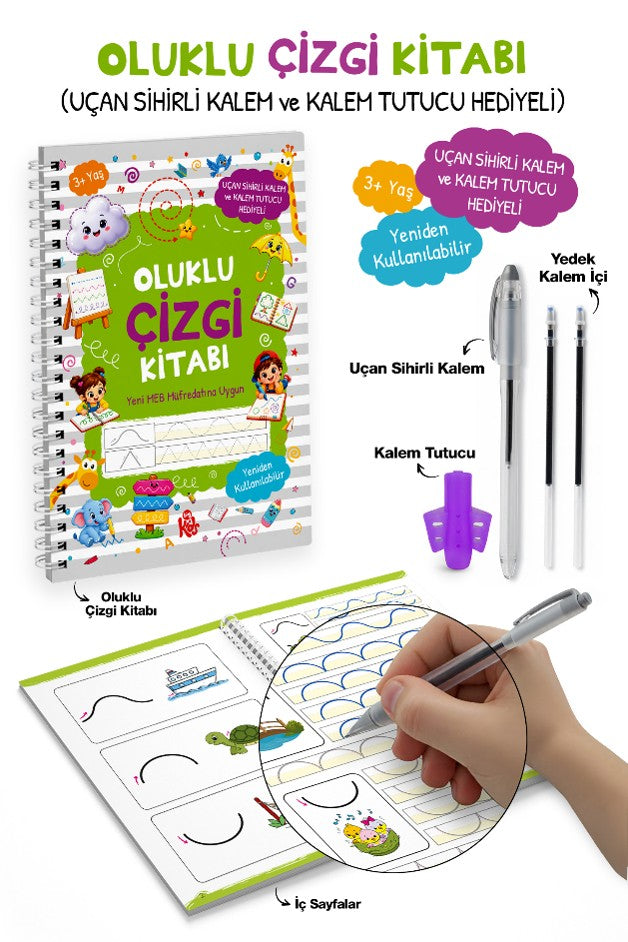 Oluklu Çizgi Kitabı / Uçan Sihirli Kalem ve Kalem Tutucu Hediyeli (3+ Yaş - Sibel Erdal kitap kapağı