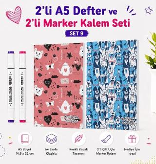 Note The Time 2li A5 Defter + 2li Marker Kalem - 9. Set | Note The Time - Resim 1