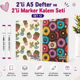 Note The Time 2li A5 Defter + 2li Marker Kalem - 12. Set | Note The Time - Resim 1