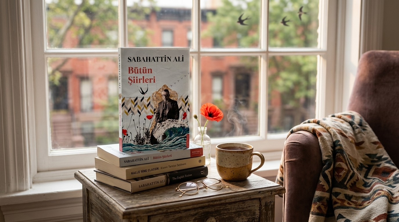 Pencere kenarında huzurlu bir okuma köşesi ve kitaplar