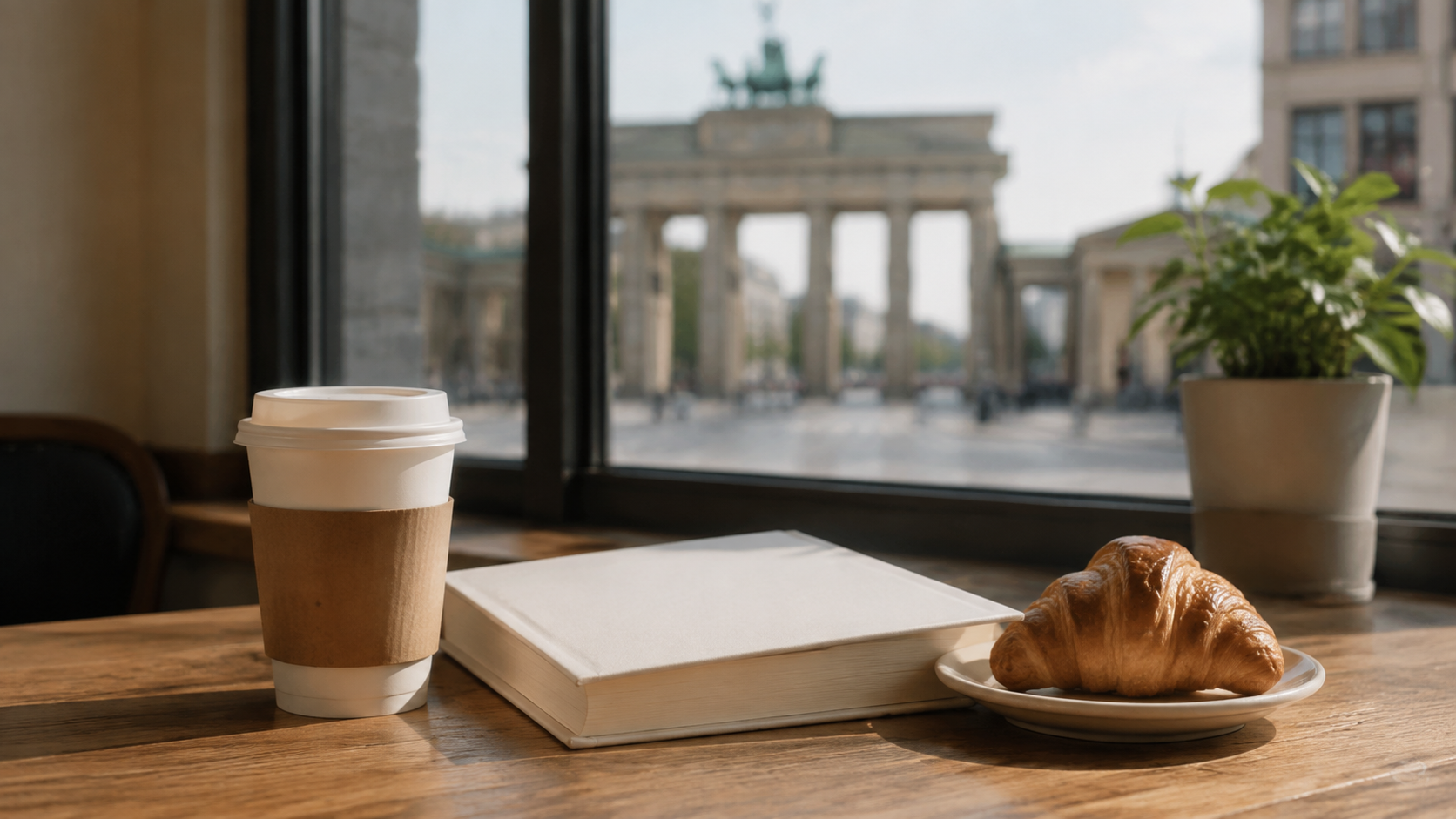 Berlin'de bir kafede kahve eşliğinde kitap okuma keyfi