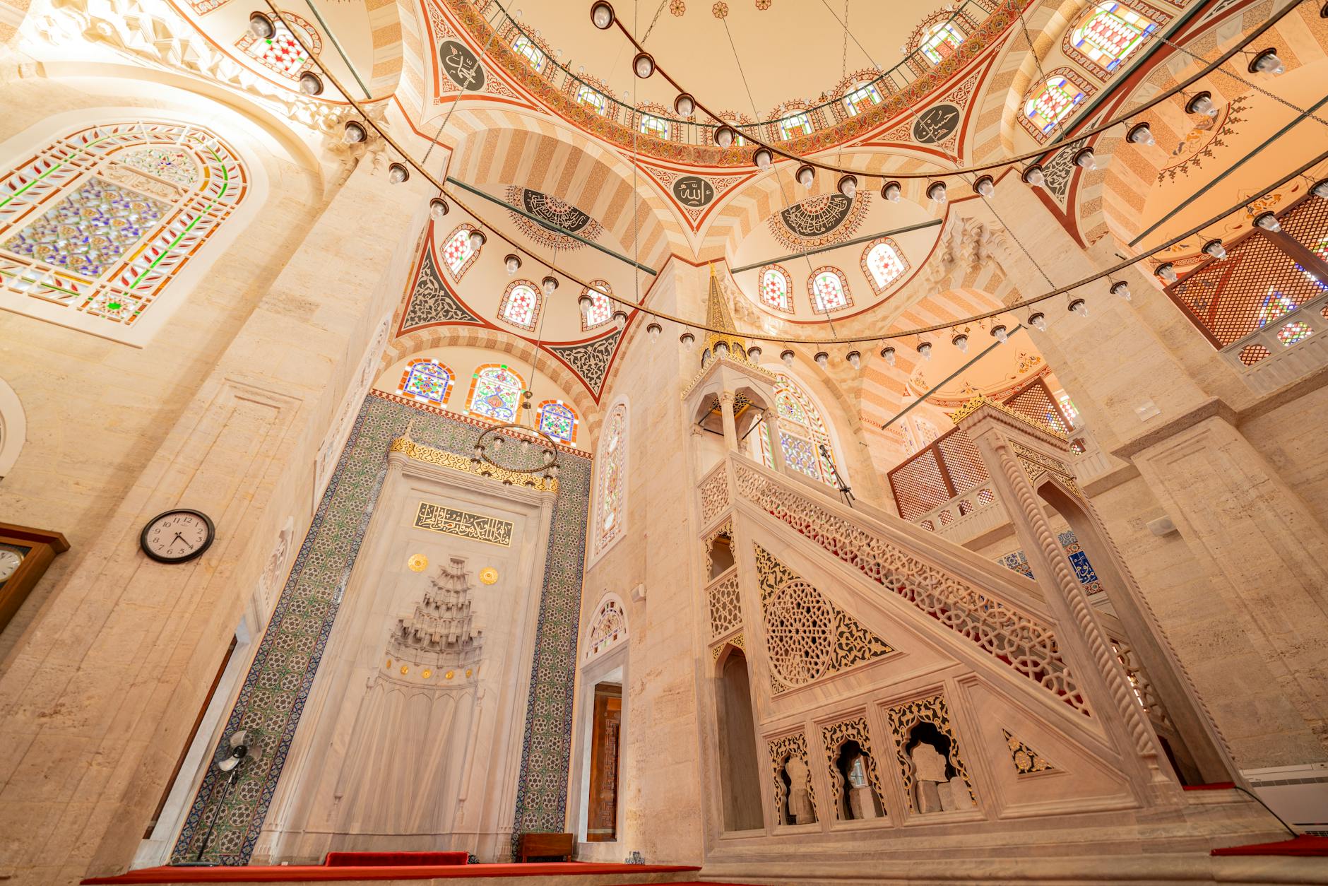 Intricate architectural details of Mesih Ali Pasha Mosque's interior in Istanbul.