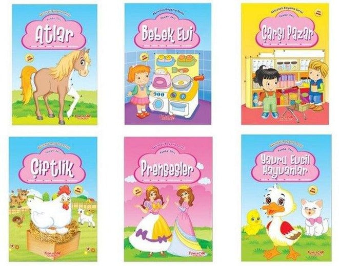 Aktiviteli Boyama Kitabı Seti - Pembe Seri - 6 Kitap Takım | Yumurcak Yayınları (İnce Kapak)
