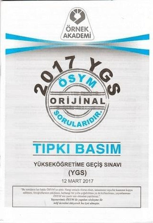 2017 YGS ÖSYM Tıpkı Basım Soru Kitapçığı | Örnek Akademi (Ciltsiz)