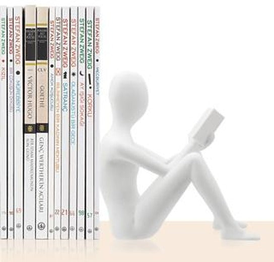 Kitap Tutucu Dekoratif Kitap Desteği Kitap Okuyan İnsan Figürü Biblo - BEYAZ | Bcoverart