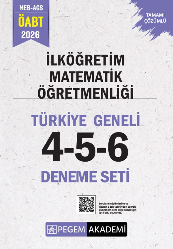 2026 MEB AGS ÖABT İlköğretim Matematik Öğretmenliği Tamamı Çözümlü Türkiye Geneli 4-5-6 (3'lü Deneme Seti) | Pegem Akademi Yayıncılık (Ciltsiz)