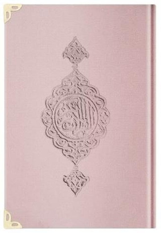 Çanta Boy Kadife Kur'an-ı Kerim (Pudra Pembe, Yaldızlı, Mühürlü) - E5 Pudra Pembe