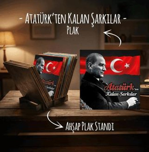 Atatürk’ten Kalan Şarkılar Plak ve Ahşap Plak Standı | Plak