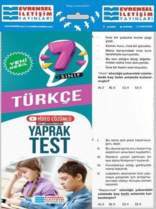 7. Sınıf Türkçe Video Çözümlü Yaprak Test | Evrensel İletişim Yayınları (Ciltsiz)