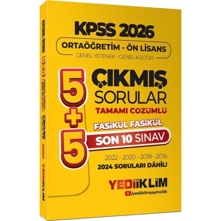 2026 Ortaöğretim - Önlisans Genel Yetenek Genel Kültür 5+5 Tamamı Çözümlü Son 10 Sınav Fasikül Fasik | Yediiklim Yayınları (İnce Kapak)