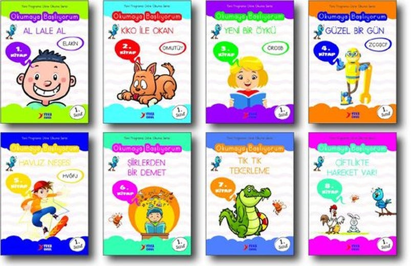 Okumaya Başlıyorum Serisi Elakin Seti- Dik Temel Harflerle - 8 Kitap Takım | Yuva (İnce Kapak)