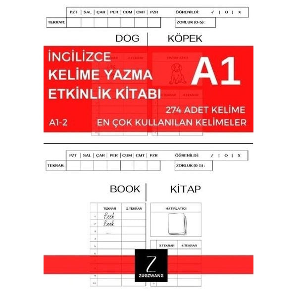 İngilizce Kelime Yazma Etkinlik Kitabı A1 - 2 En Çok Kullanılan Kelimeler | Zugzwang (İnce Kapak)