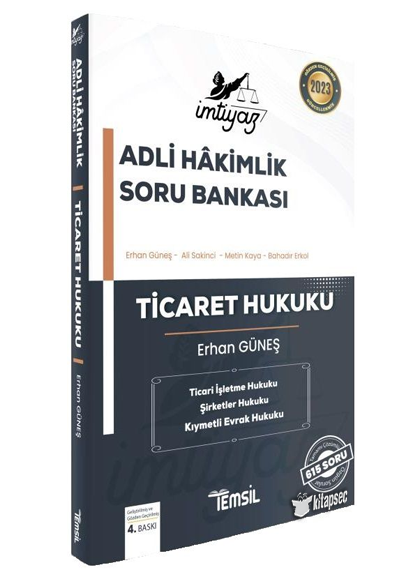 2023 Adli Hakimlik Ticaret Hukuku İMTİYAZ Soru Bankası Çözümlü Temsil Yayınları - Erhan Güneş kitap kapağı