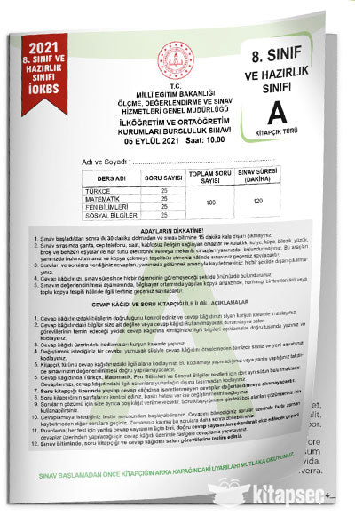 2021 8.Sınıf İOKBS BURSLULUK Çıkmış Soru Tıpkı Basım Türkiye Geneli Dijital Çözümlü Soru Kitapçığı - İnformal Komisyon kitap kapağı