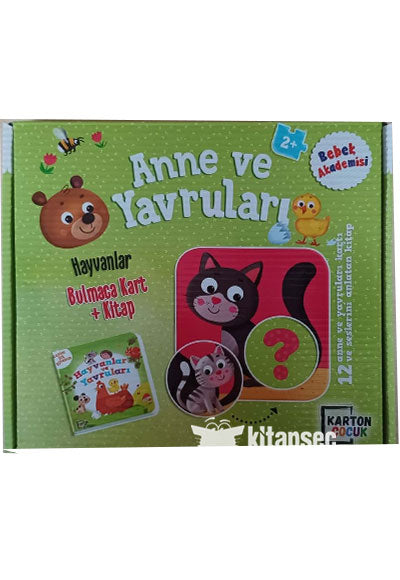 Bebek Akademisi Anne ve Yavruları Hayvanlar Bulmaca Kart + Kitap 2+ Yaş Karton Çocuk kitap kapağı