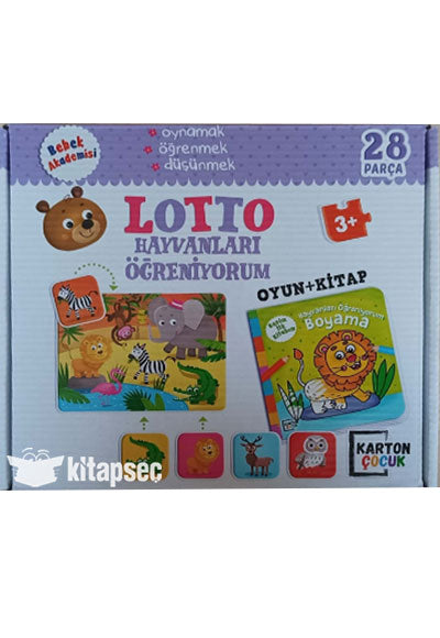 Bebek Akademisi Lotto Hayvanları Öğreniyorum Oyun+Kitap 28 Parça 3+Yaş Karton Çocuk kitap kapağı