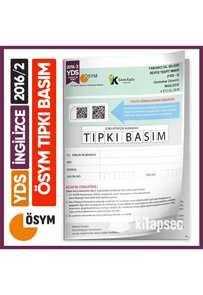 YDS 2016/2 ÖSYM Tıpkı Basım Çıkmış Soru Türkiye Geneli Deneme Kitapçığı - Komisyon kitap kapağı