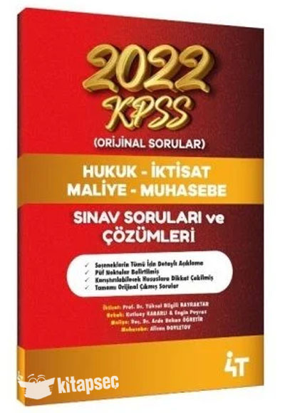 KPSS A Grubu 2022 Sınav Soruları Çözümlü Yüksel Bilgili Bayraktar 4T Yayınları kitap kapağı