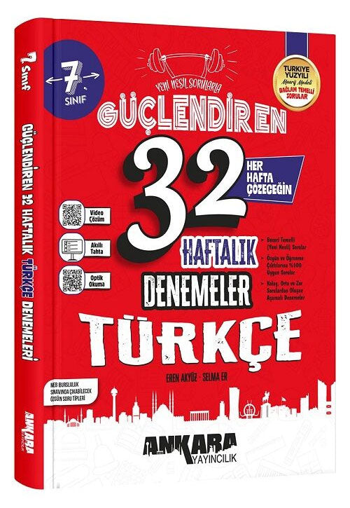 7. Sınıf Türkçe Güçlendiren Maarif Modeli 32 Haftalık Kazanım Denemeleri - Komisyon kitap kapağı