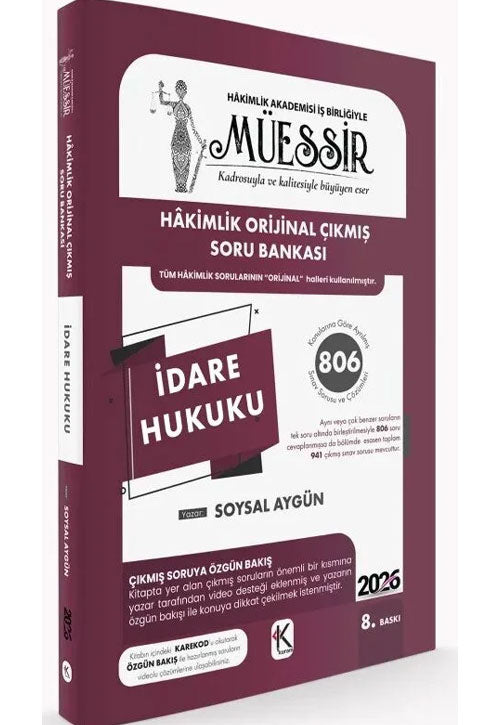2026 MÜESSİR Hakimlik İdare Hukuku Orijinal Çıkmış Soru Bankası Çözümlü 8. Baskı - - Soysal Aygün kitap kapağı
