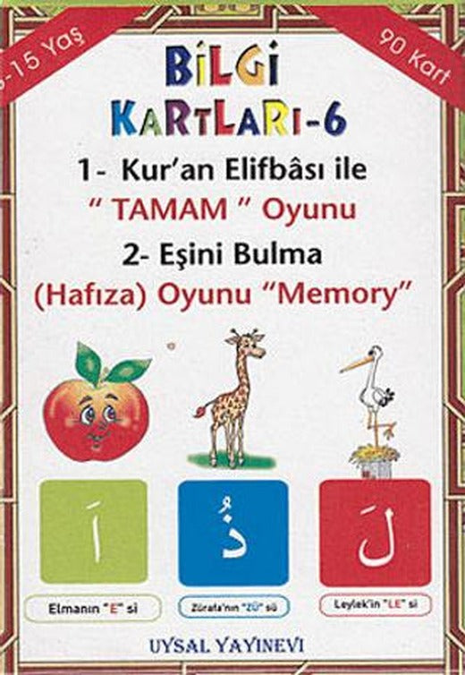 Bilgi Kartları - 6 - 1. Kur'an Elifbası ile Tamam Oyunu 2. Eşini Bulma (Hafıza) Oyunu Memory