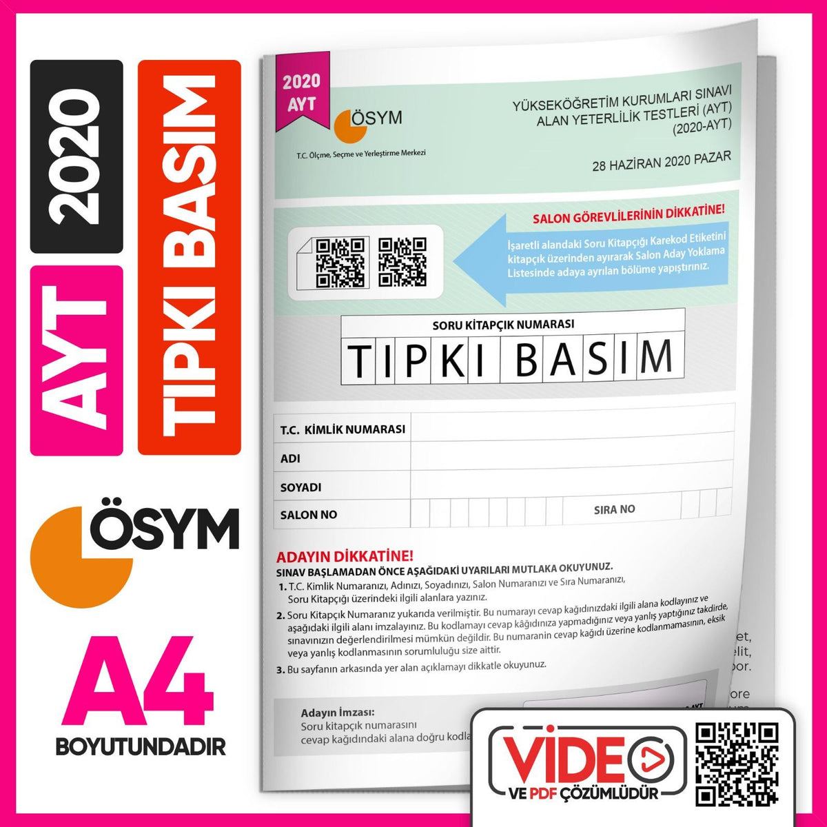 2020 YKS-AYT (SAY-TM) ÖSYM Tıpkı Basım Çıkmış Soru Deneme Kitapçığı (Video Çözümlü Türkiye Geneli) kitap kapağı