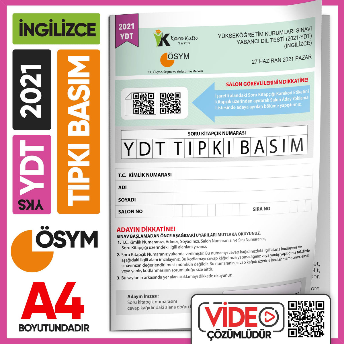 2021 YKS YDT İngilizce ÖSYM Tıpkı Basım Çıkmış Soru Deneme Kitapçığı (Video Çözümlü Türkiye Geneli) - Komisyon kitap kapağı
