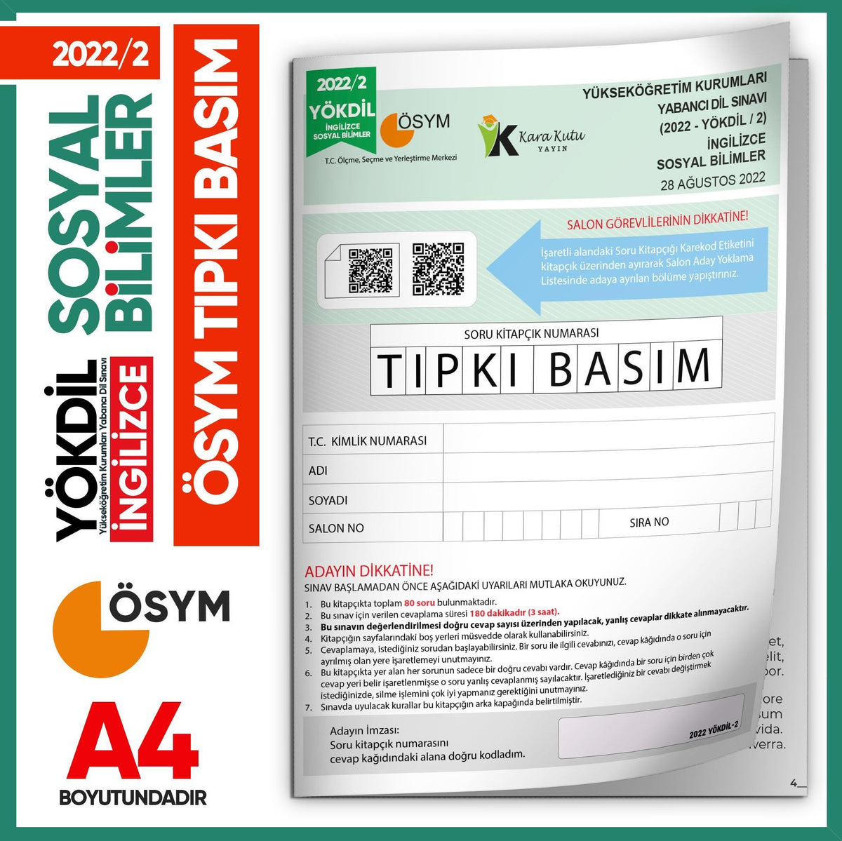 2022/2 YÖKDİL İngilizce SOSYAL BİLİMLER ÖSYM Çıkmış Soru Tıpkı Basım Deneme Kitapçığı Türkiye Geneli kitap kapağı