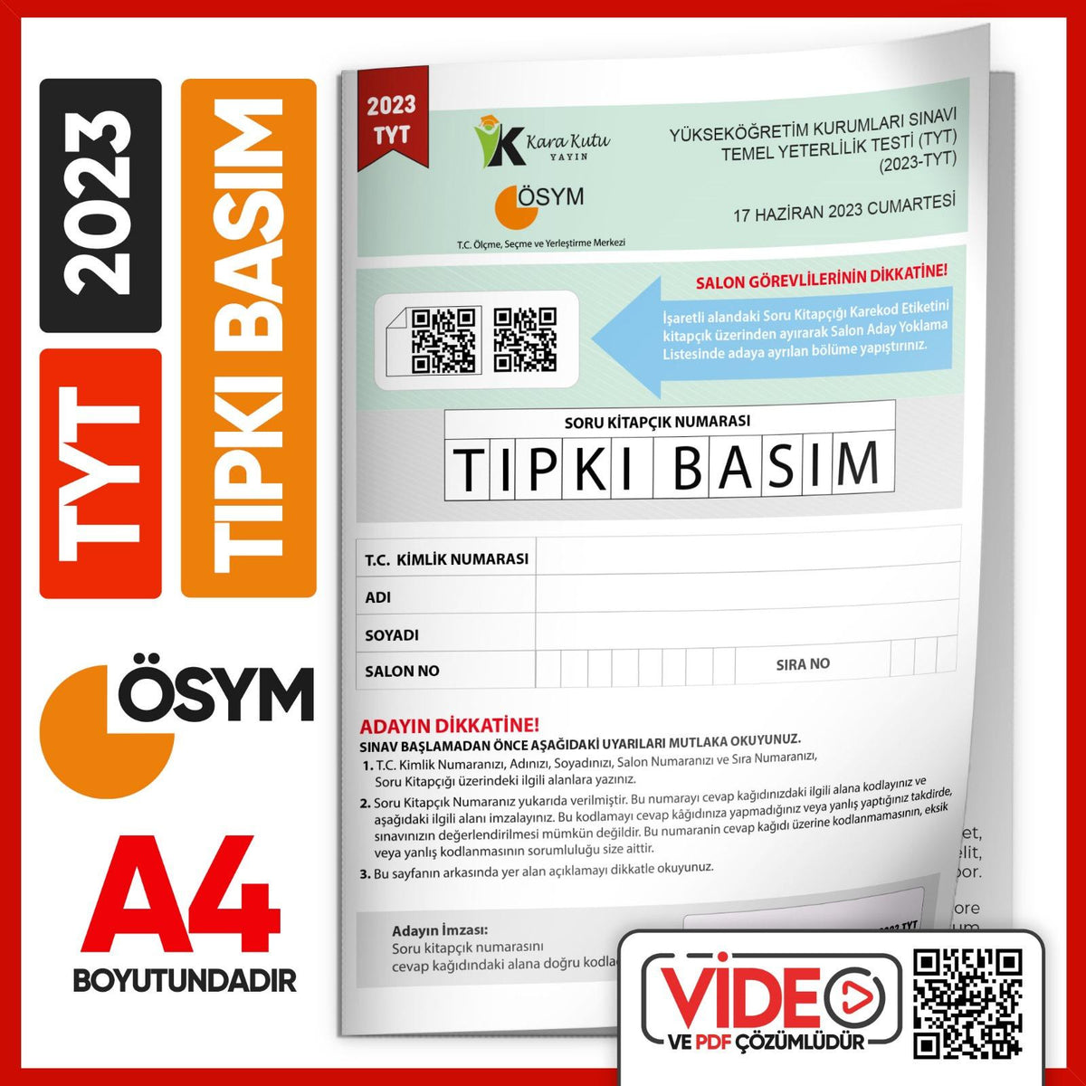 2023 YKS-TYT (SAY-TM-SÖZ) ÖSYM Tıpkı Basım Çıkmış Soru Kitapçığı (Video Çözümlü Türkiye Geneli) kitap kapağı