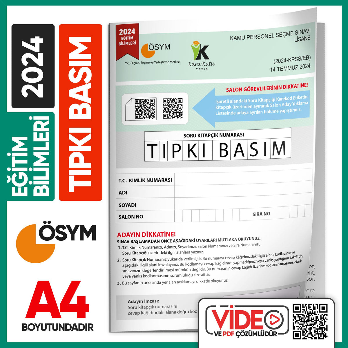 2024 KPSS Eğitim Bilimleri ÖSYM Tıpkı Basım Çıkmış Soru Kitapçığı Video/PDF Çözümlü Türkiye Geneli kitap kapağı