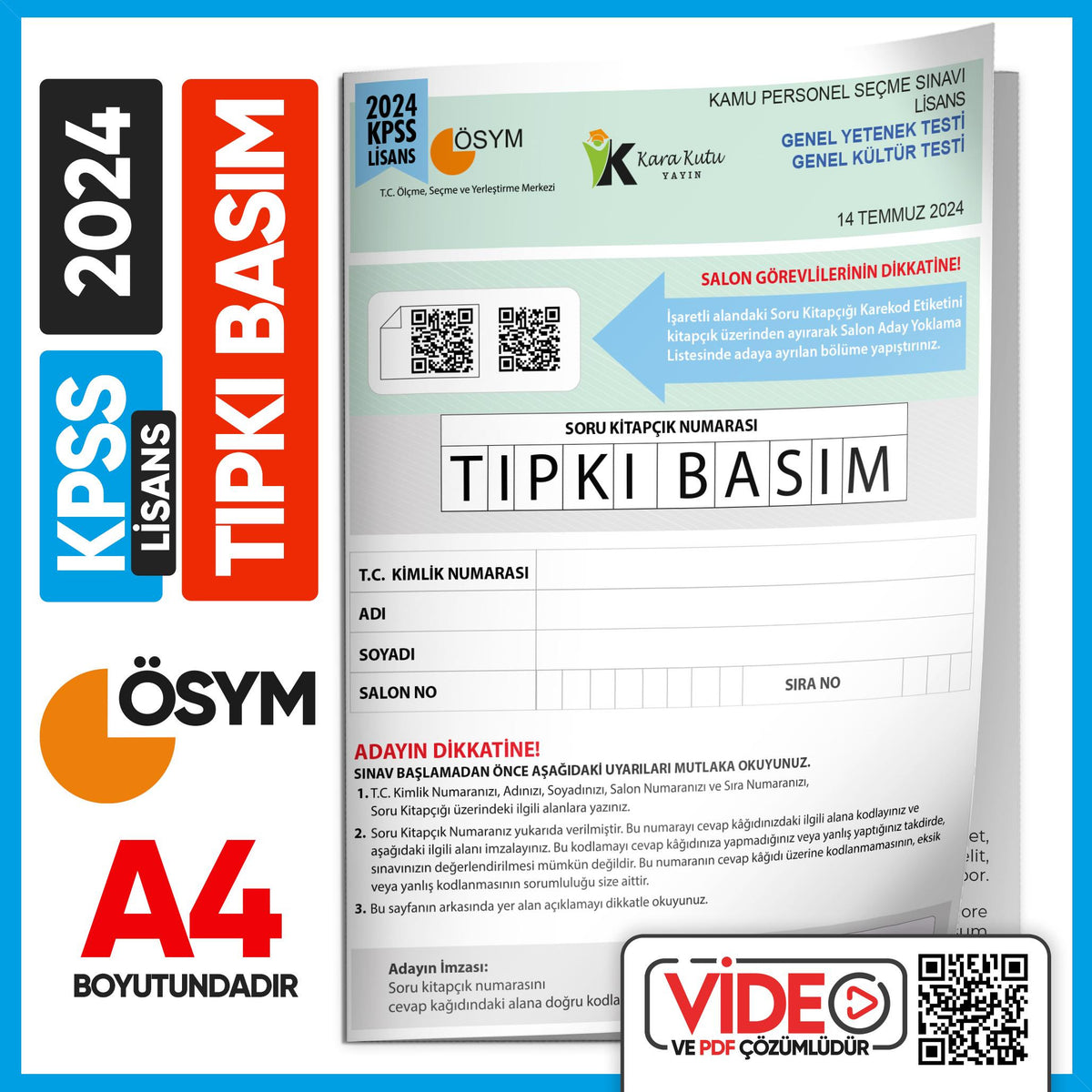 2024 KPSS LİSANS GY-GK ÖSYM Tıpkı Basım Çıkmış Soru Deneme Kitapçığı (Video/PDF Çözümlü Türkiye G) kitap kapağı