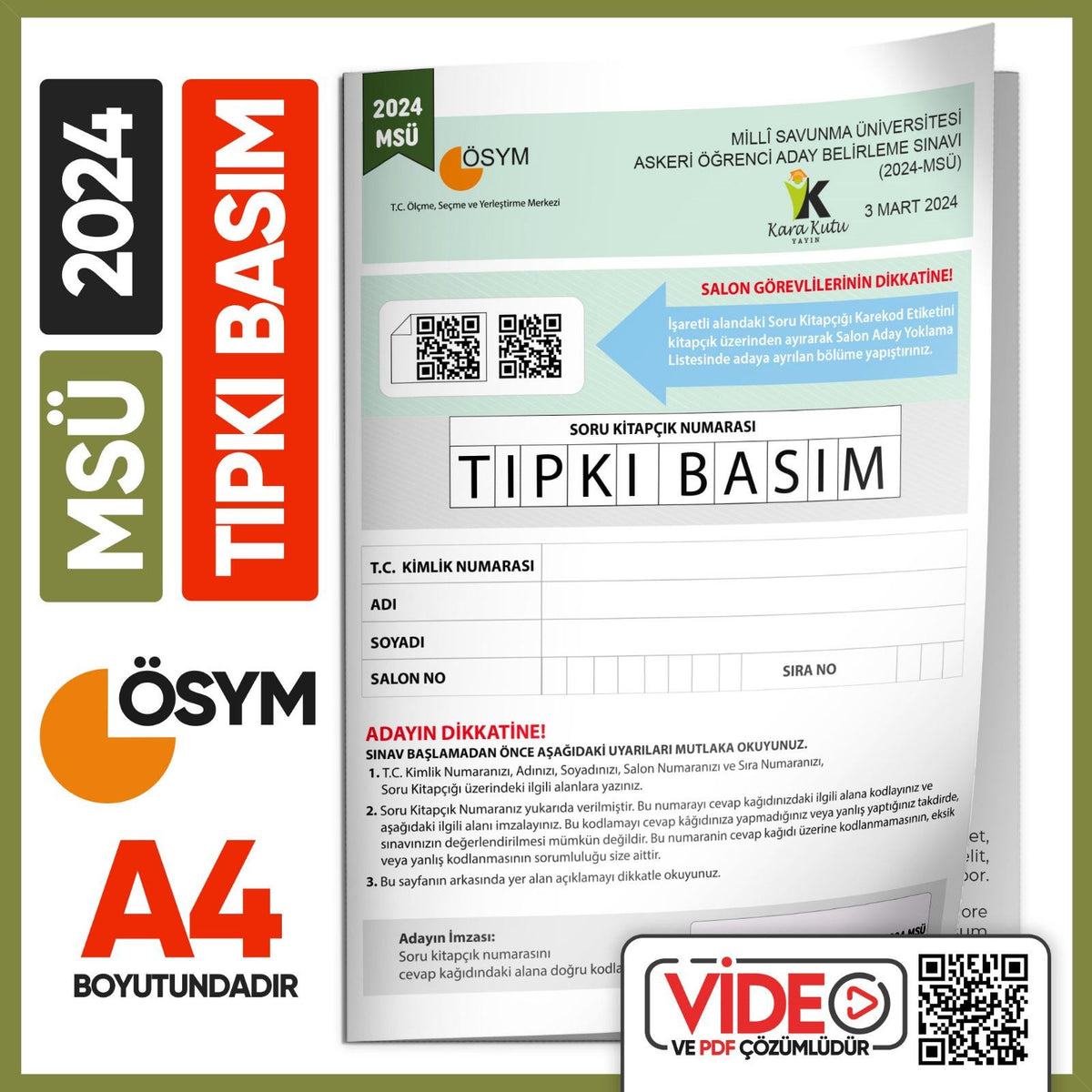 2024 MSÜ ÖSYM Tıpkı Basım Çıkmış Soru Deneme Kitapçığı (Video Çözümlü Türkiye Geneli) kitap kapağı