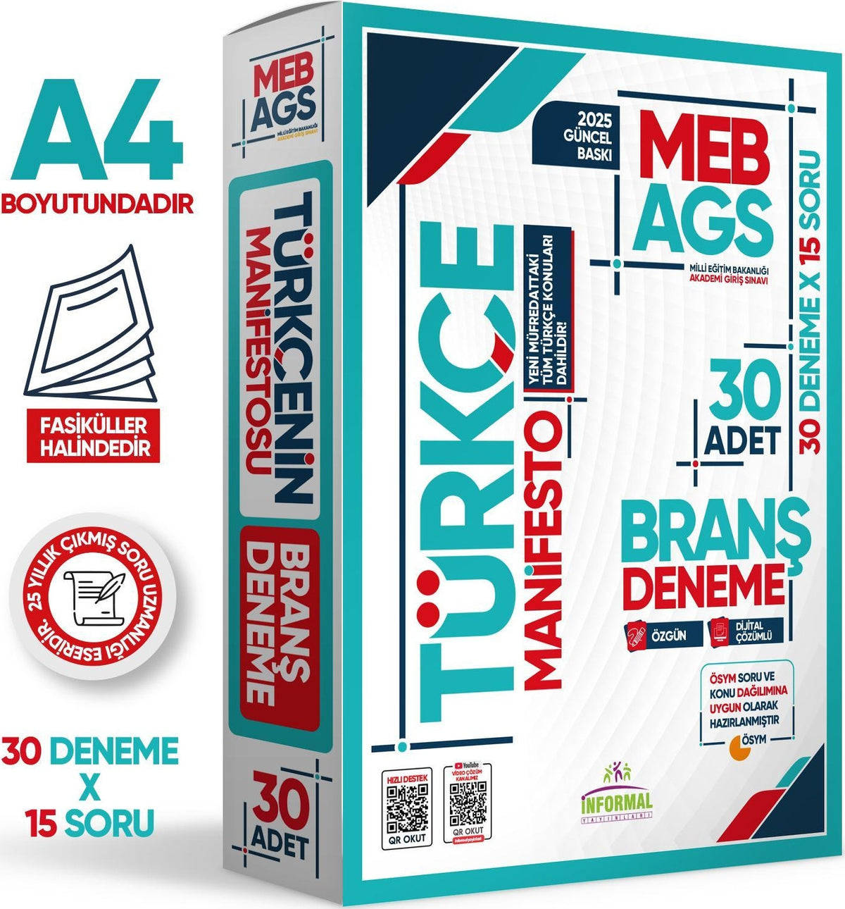 2025 MEB AGS TÜRKÇE Manifesto Branş Deneme PAKETİ (30x15) 30lu Fasikül SETİ Özgün Dijital Çözümlü kitap kapağı